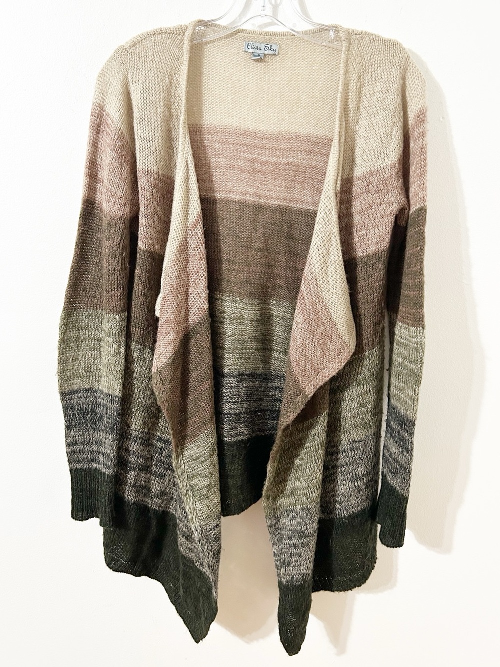 Olivia Sky 100% Acrylic Open-Front Waterfall Ombre Color-Block Cardigan Size S